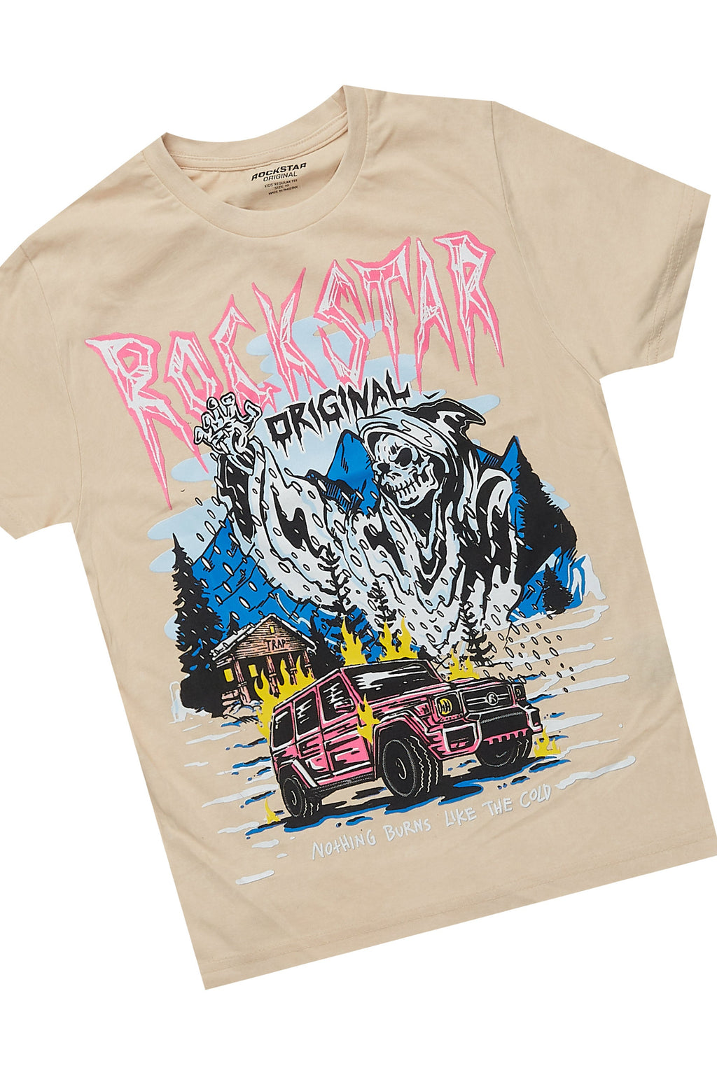 Boys Kip Vintage Sand/Pink T-Shirt/Stacked Flare Jean Set