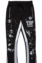 Damone Black Super Stacked Flare Track Pant