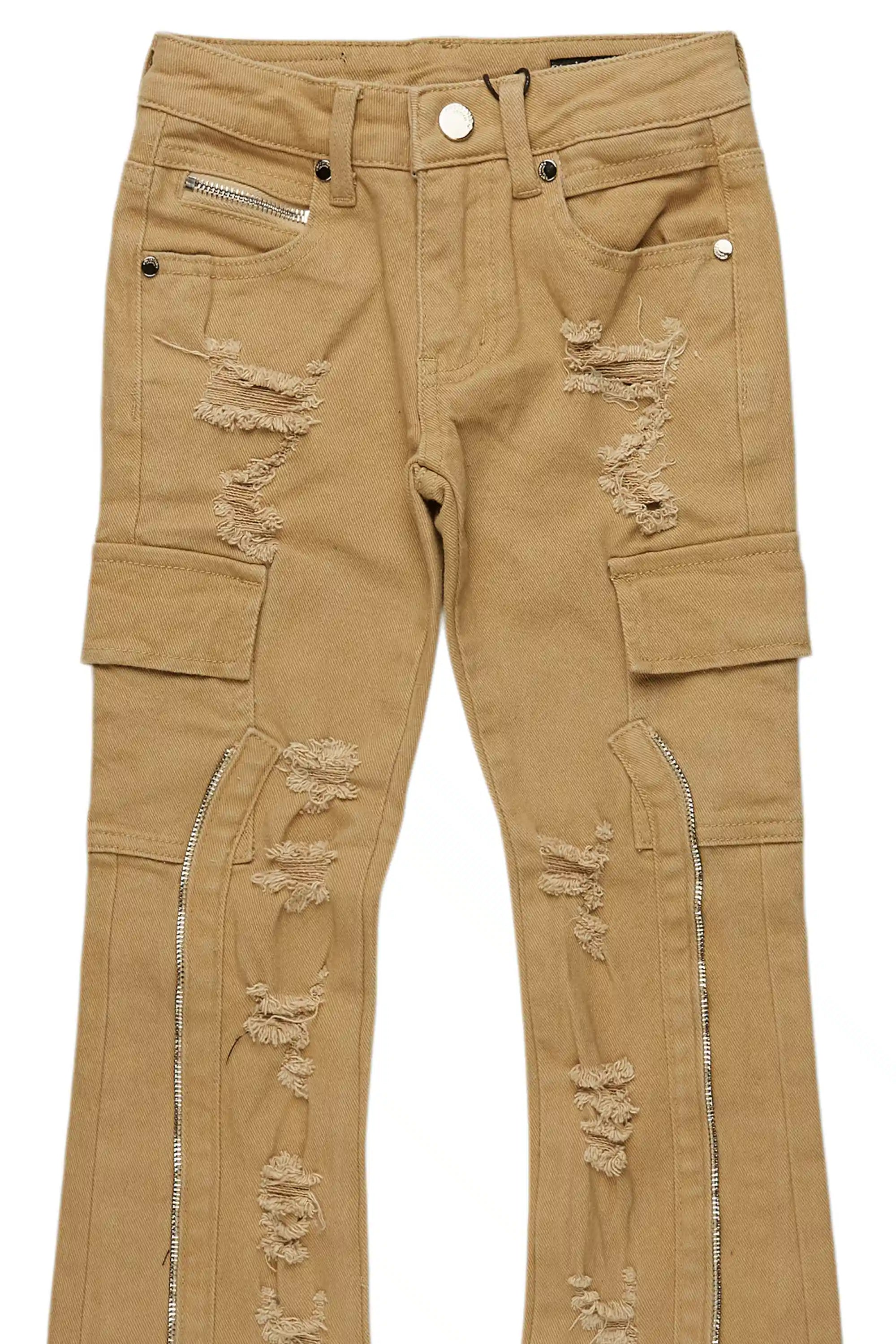 Boys Hutch Beige Stacked Flare Jean
