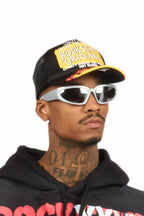 Beno Black/Yellow Flames Graphic Trucker Hat
