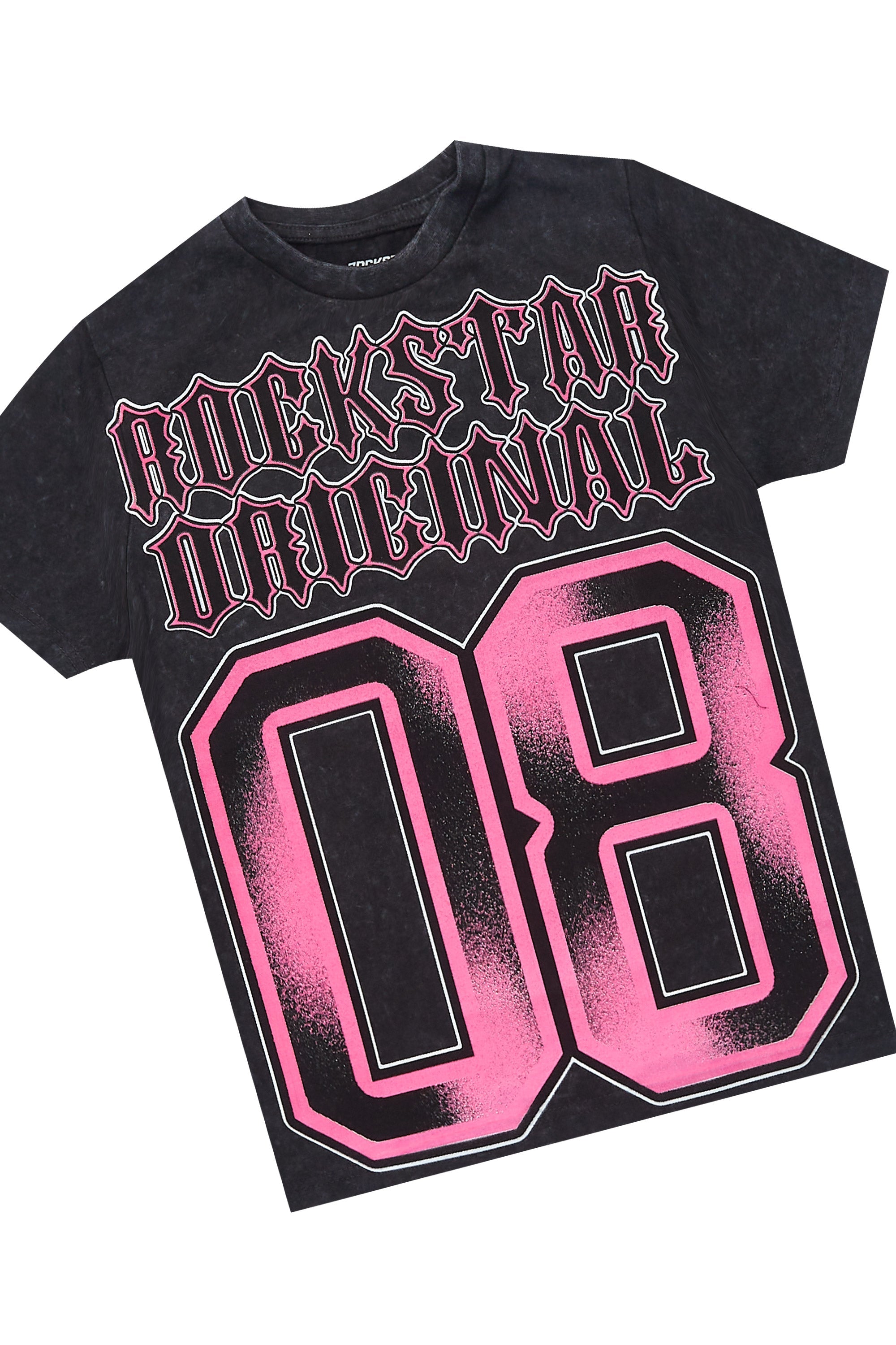 Boys Alim Vintage Black/Fuchsia T-Shirt/Stacked Flare Jean Set