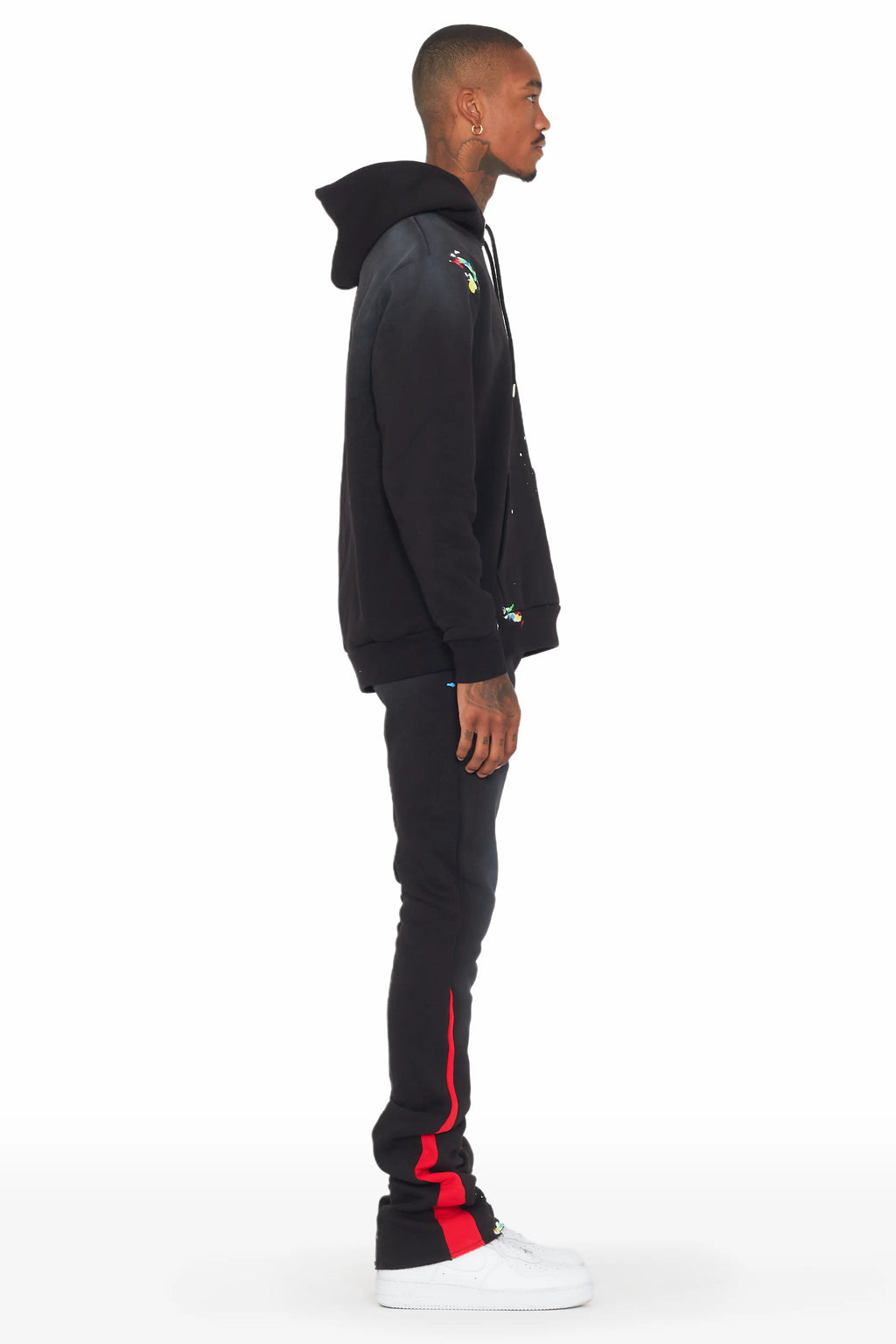 Rockstar Art Dist. Black/Red Hoodie/Stacked Flare Pant Set