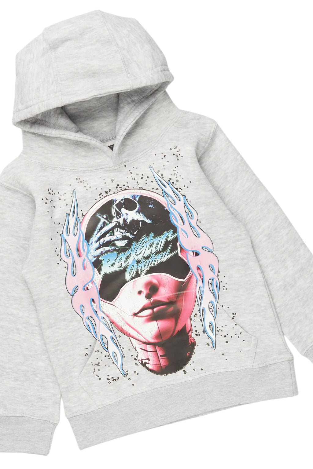 Girls Isha Grey/Black Hoodie/Stacked Flare Jean Set