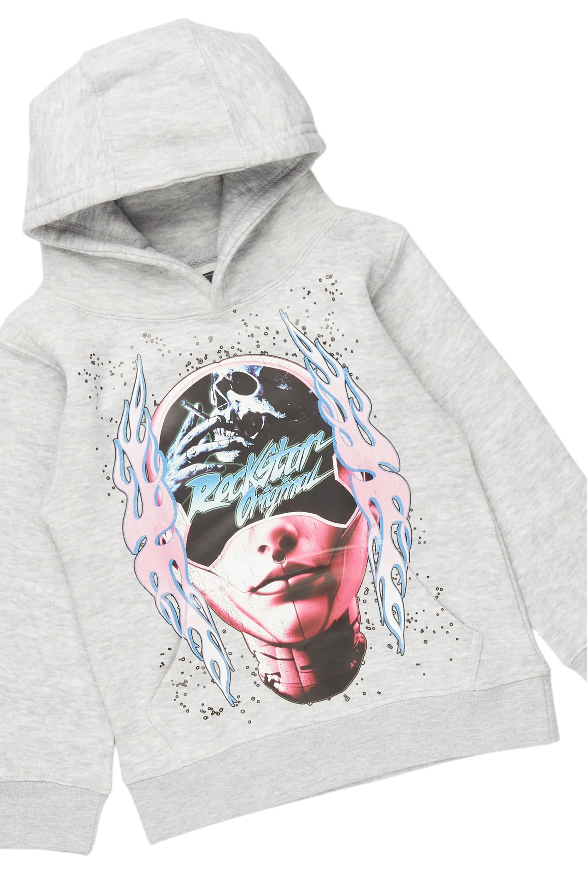 Girls Isha Grey/Black Hoodie/Stacked Flare Jean Set