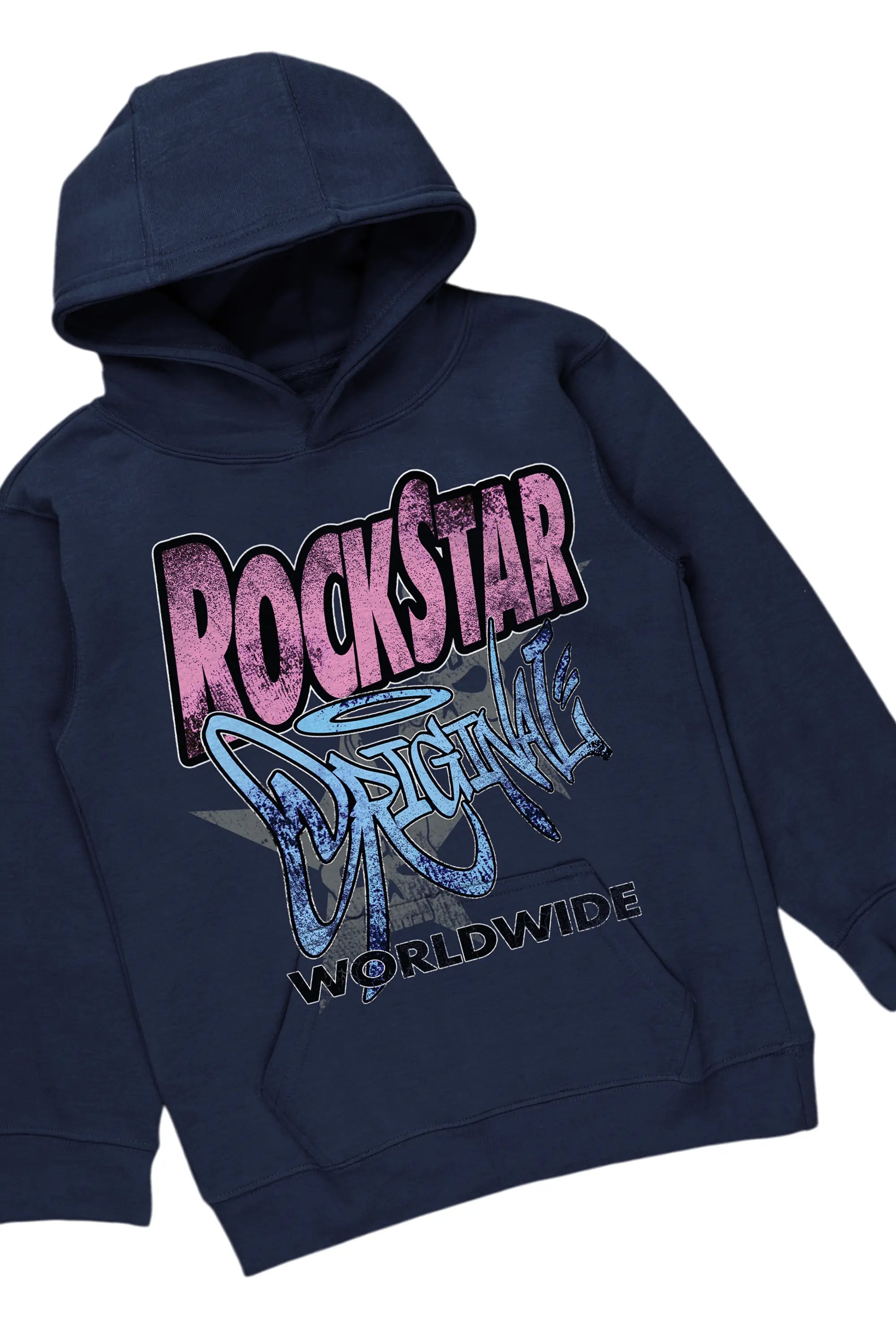 Girls Kaite Navy Hoodie/Stacked Flare Jean Set