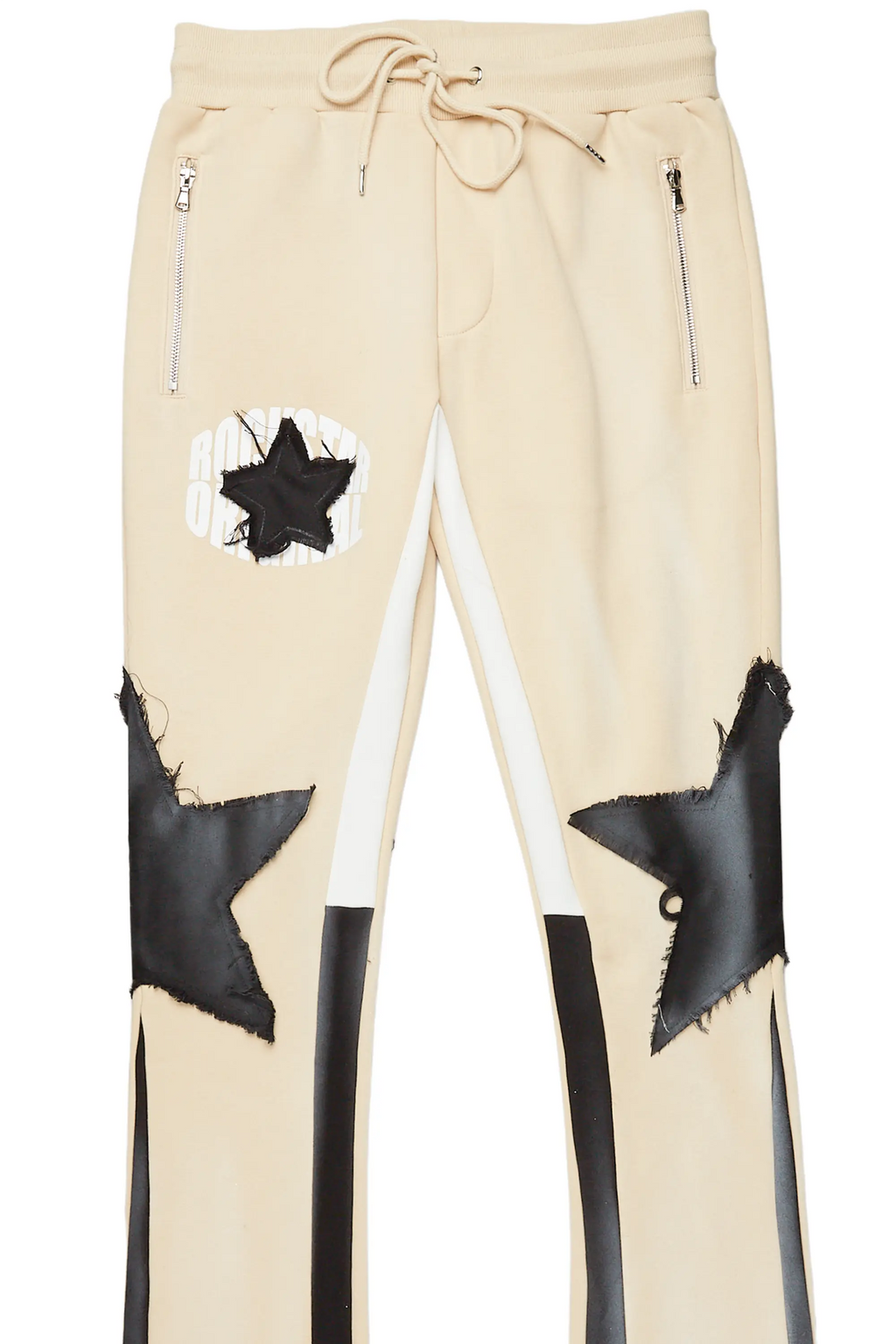 Capron Beige Patchwork Stacked Flare Pants