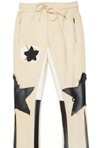 Capron Beige Patchwork Stacked Flare Pants