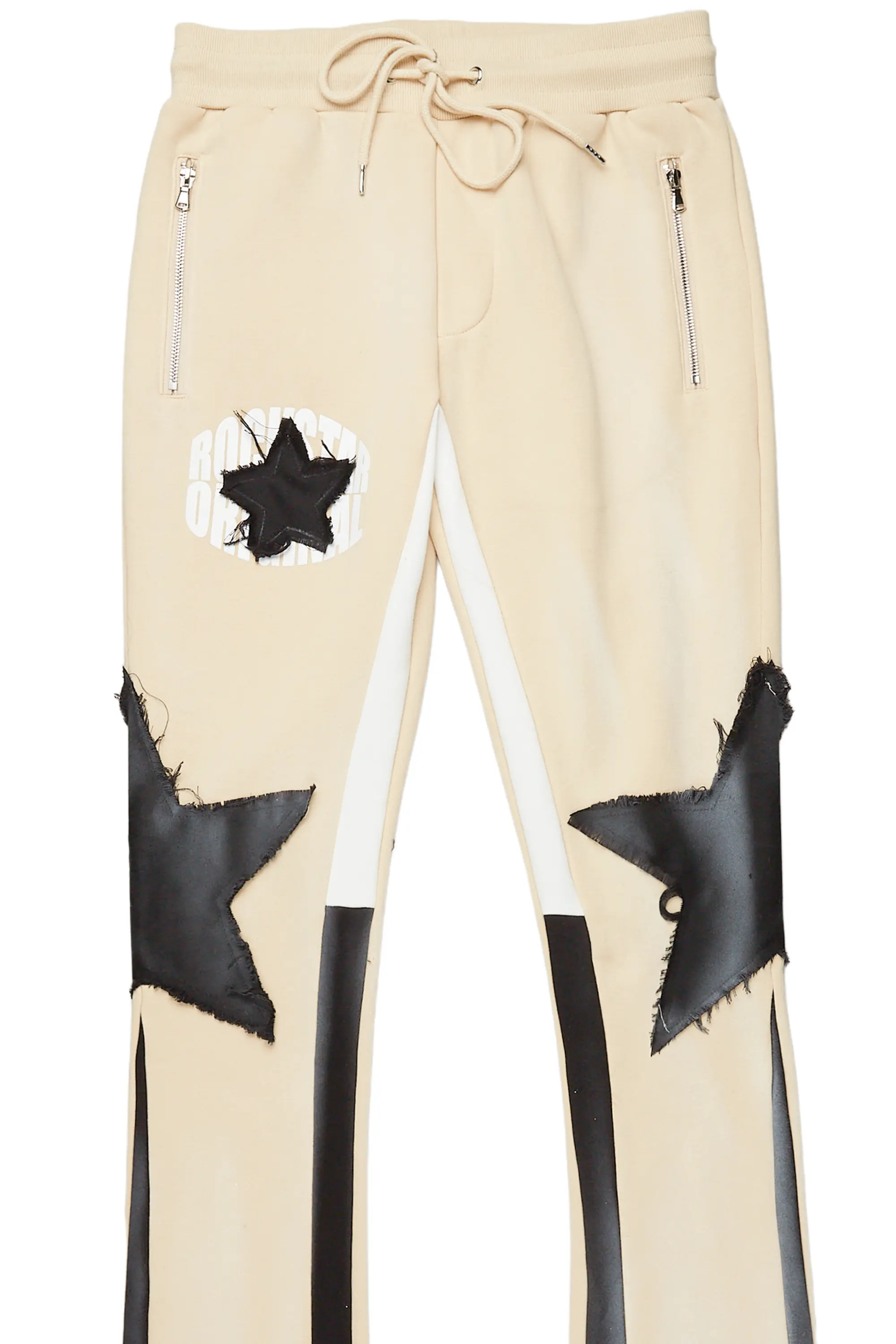 Capron Beige Patchwork Stacked Flare Pants
