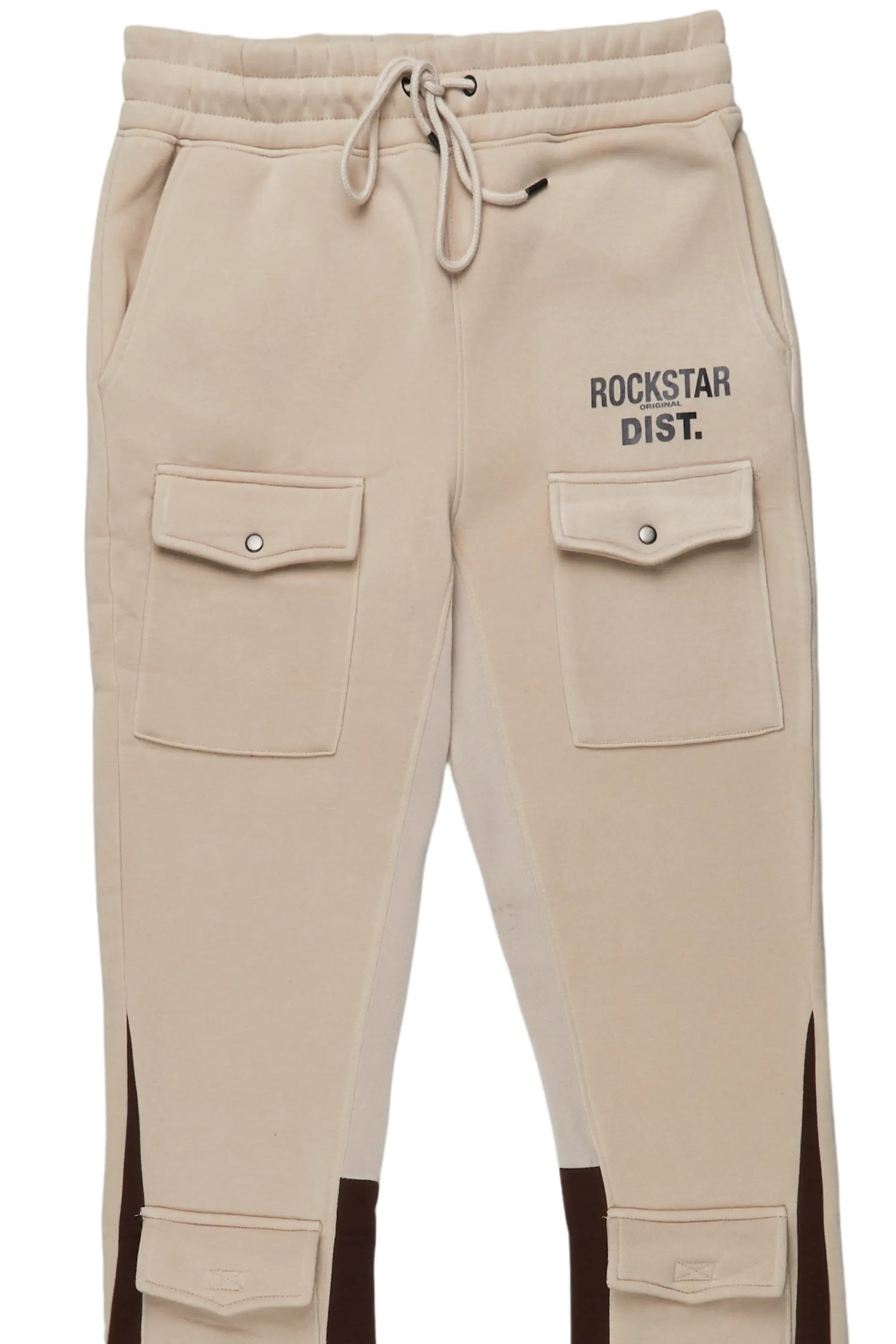 Joncarlo Taupe Stacked Flare Track Pant