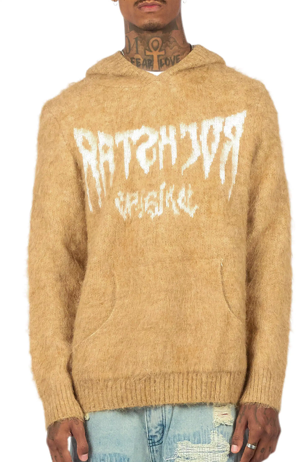 Andros Reflected Beige Graphic Knitted Mohair Hoodie