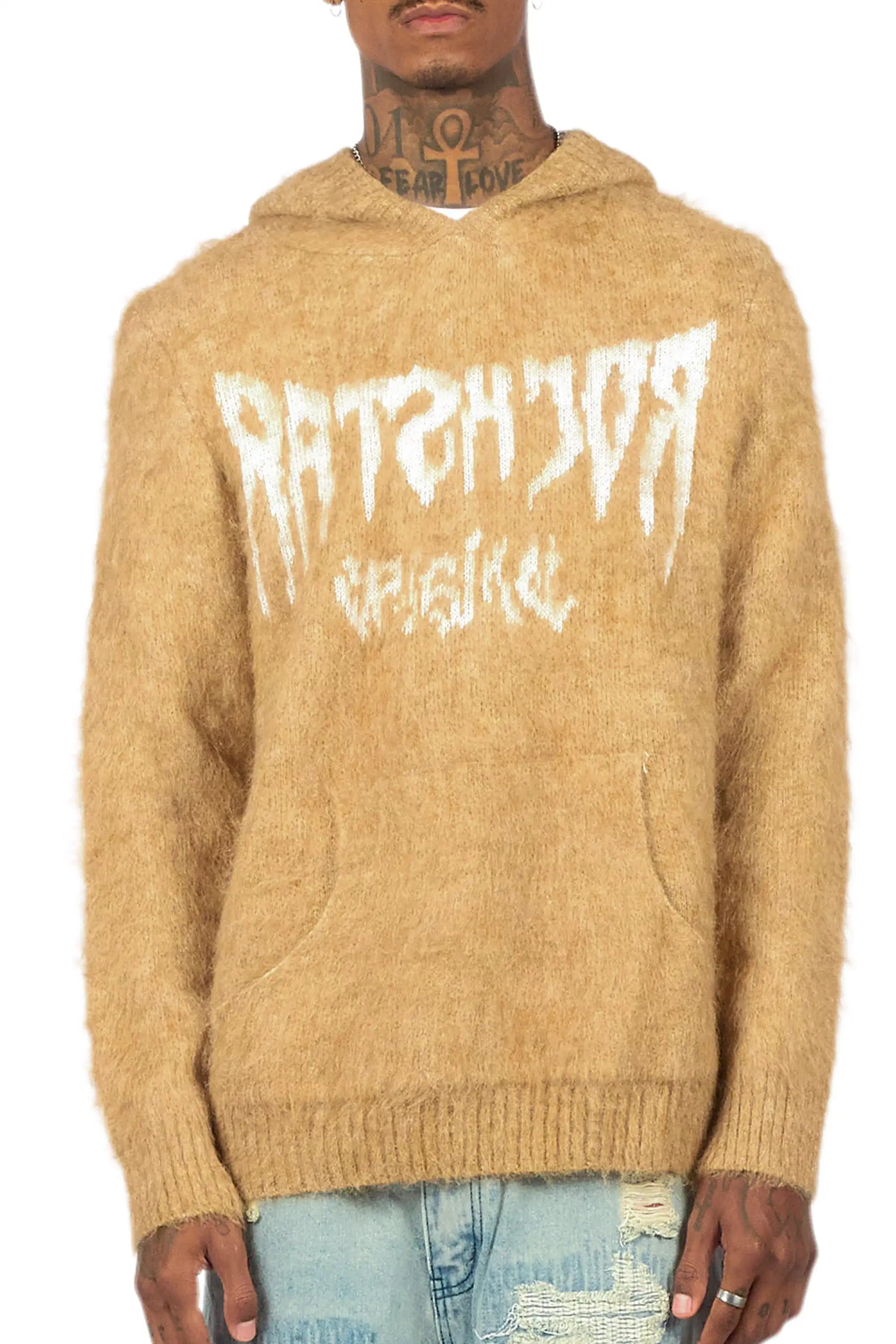 Andros Reflected Beige Graphic Knitted Mohair Hoodie