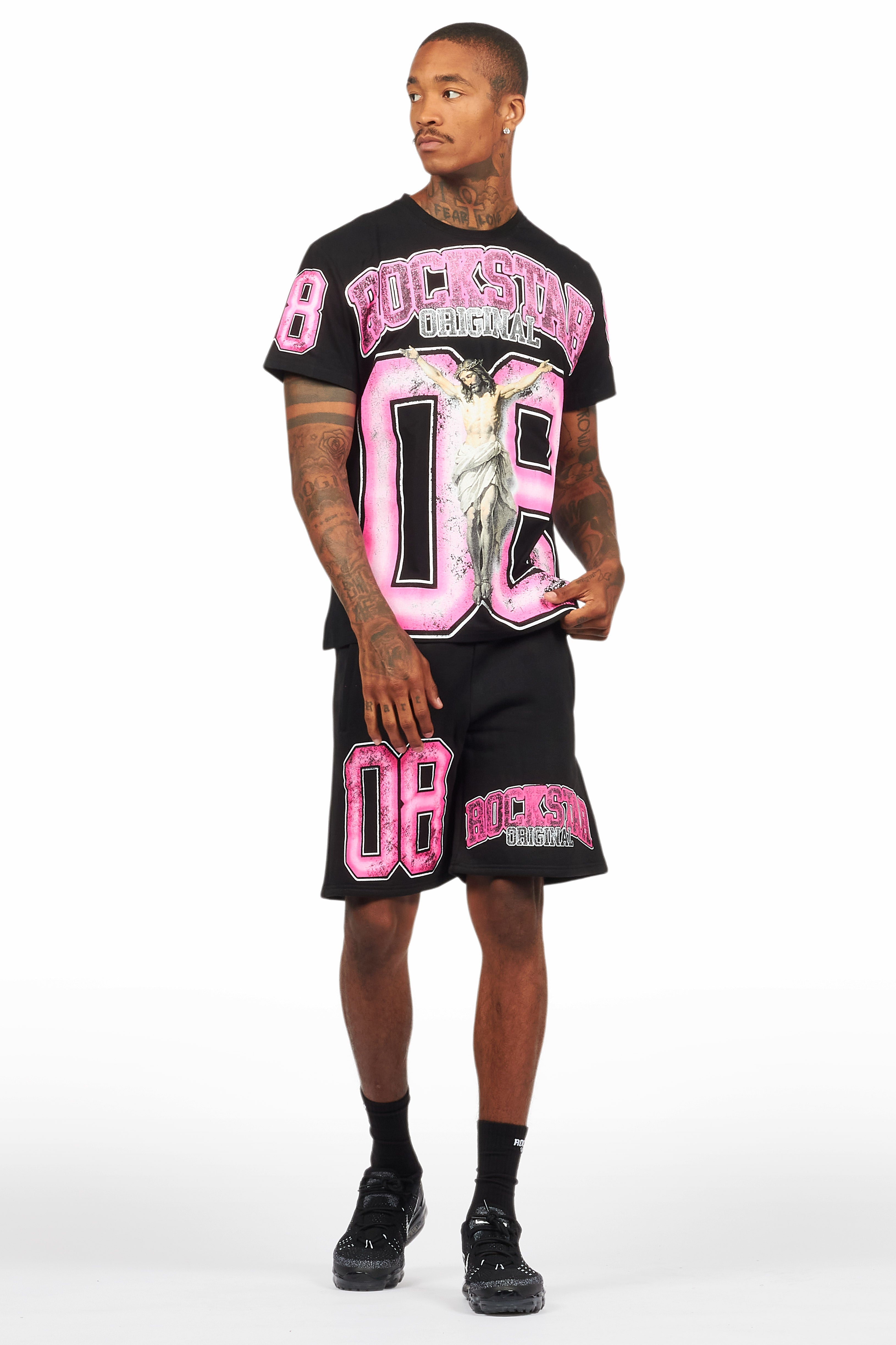 Fields Black/Pink T-Shirt Short Set