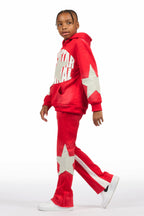 Boys States Red/Heather Grey Stacked Hoodie Track Set