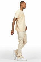 Sana Sand/Beige T-Shirt/Dag Stacked Flare Jean Set