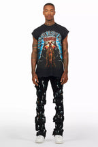 Orien Jet Black Painter Stacked Flare Jean