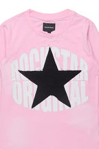 Girls Khaly L/S  pink/Black Graphic T-Shirt With Patch
