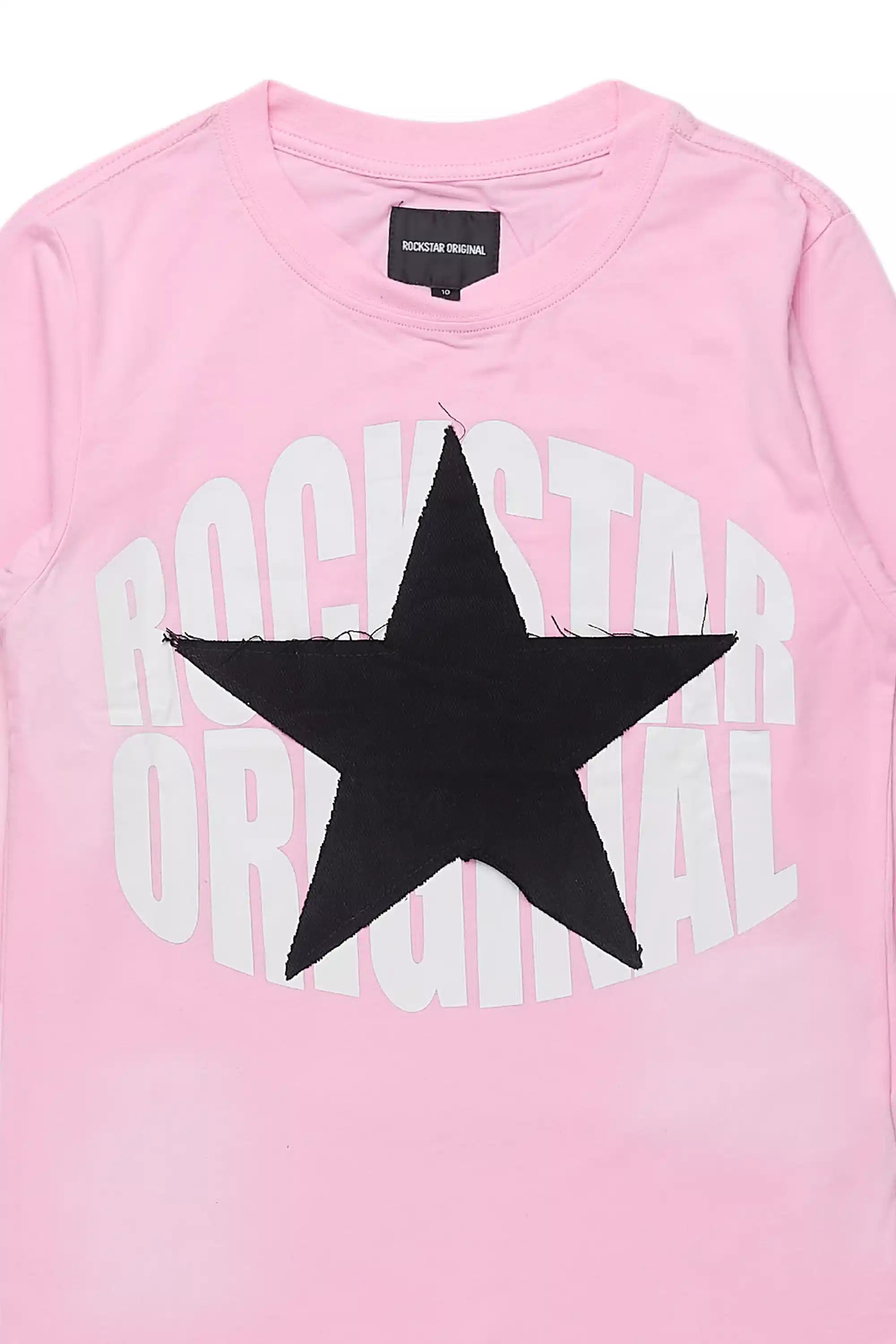Girls Khaly L/S  pink/Black Graphic T-Shirt With Patch
