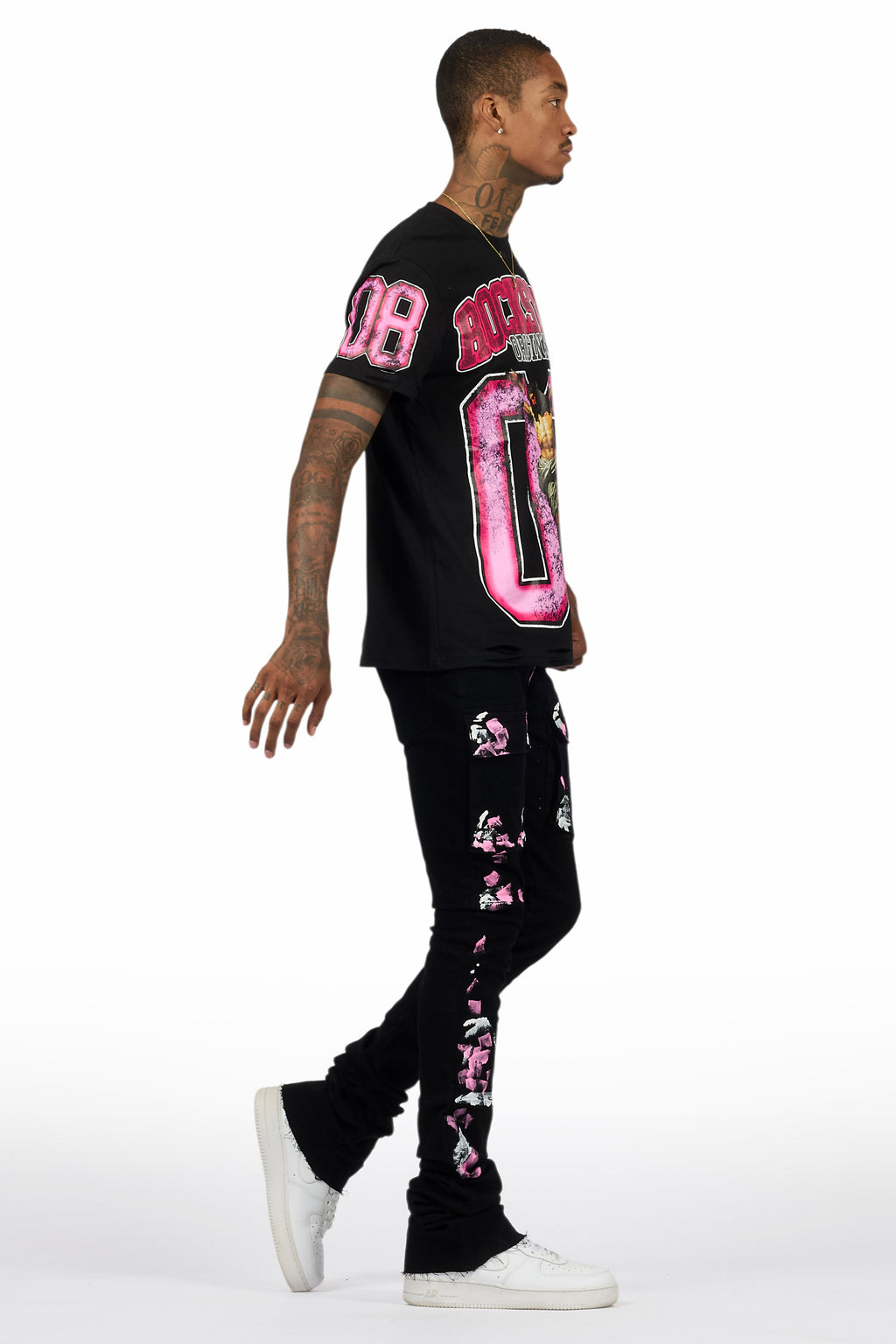 Fields Black T-Shirt/Nello Painted Super Stacked Flare Jean Set