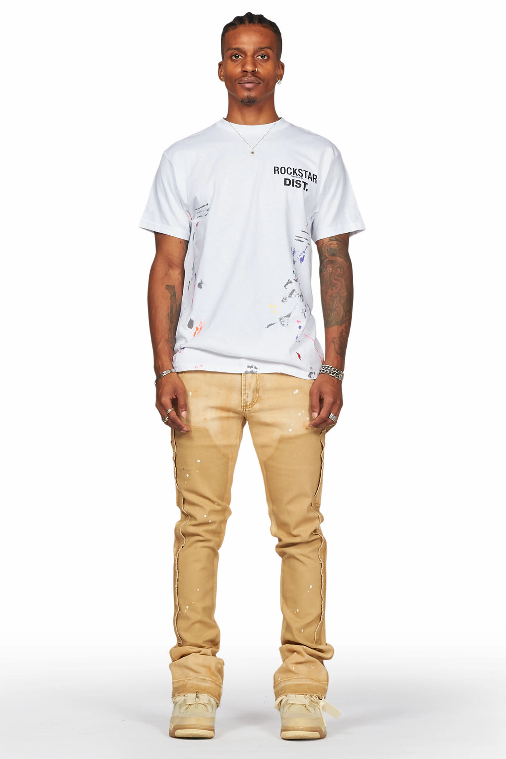 Serrano Beige Stacked Flare Jean