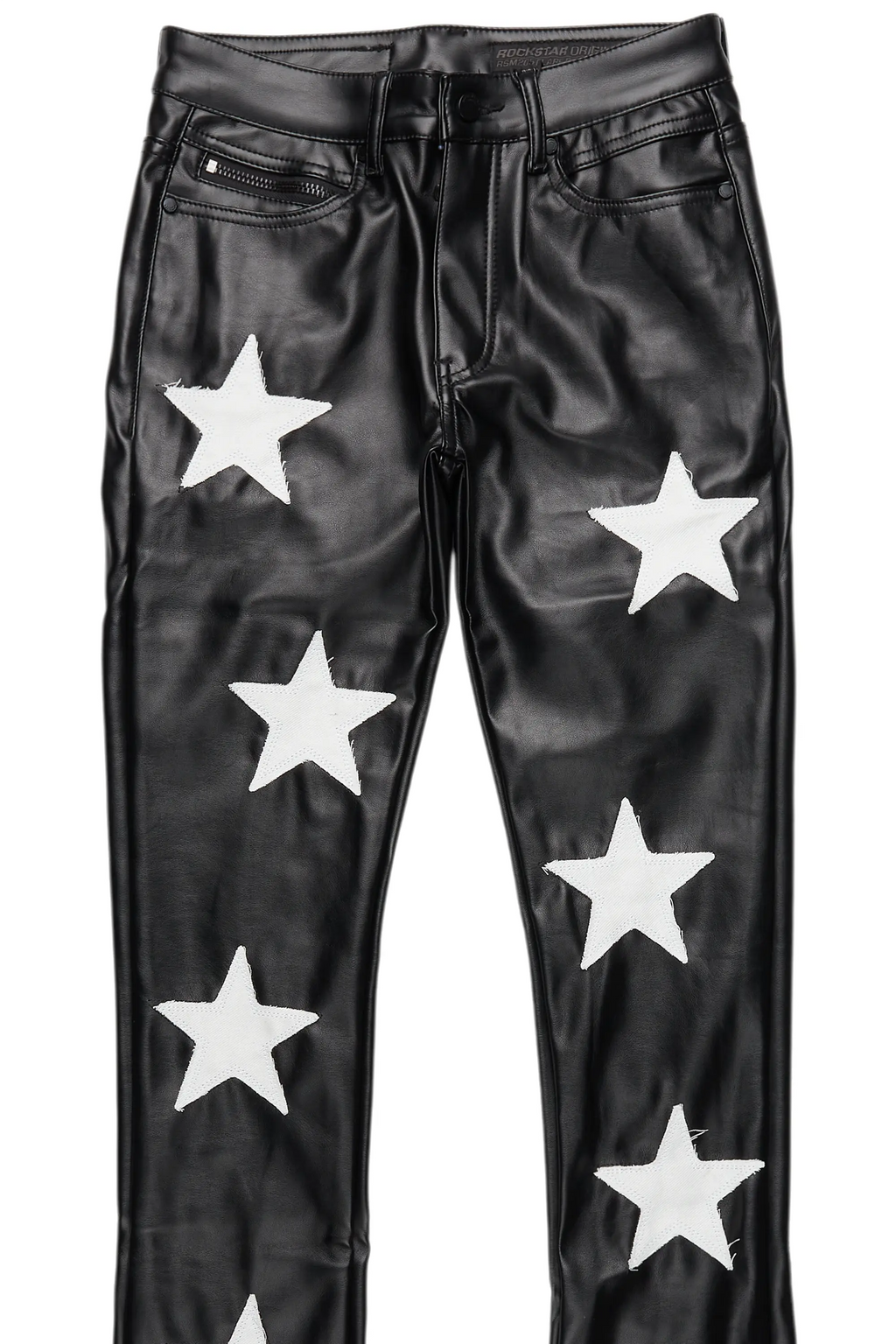 Steen Black PU Stacked Flare Jean