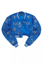 Shanda Royal Blue Crop Rhinestone Varsity Jacket