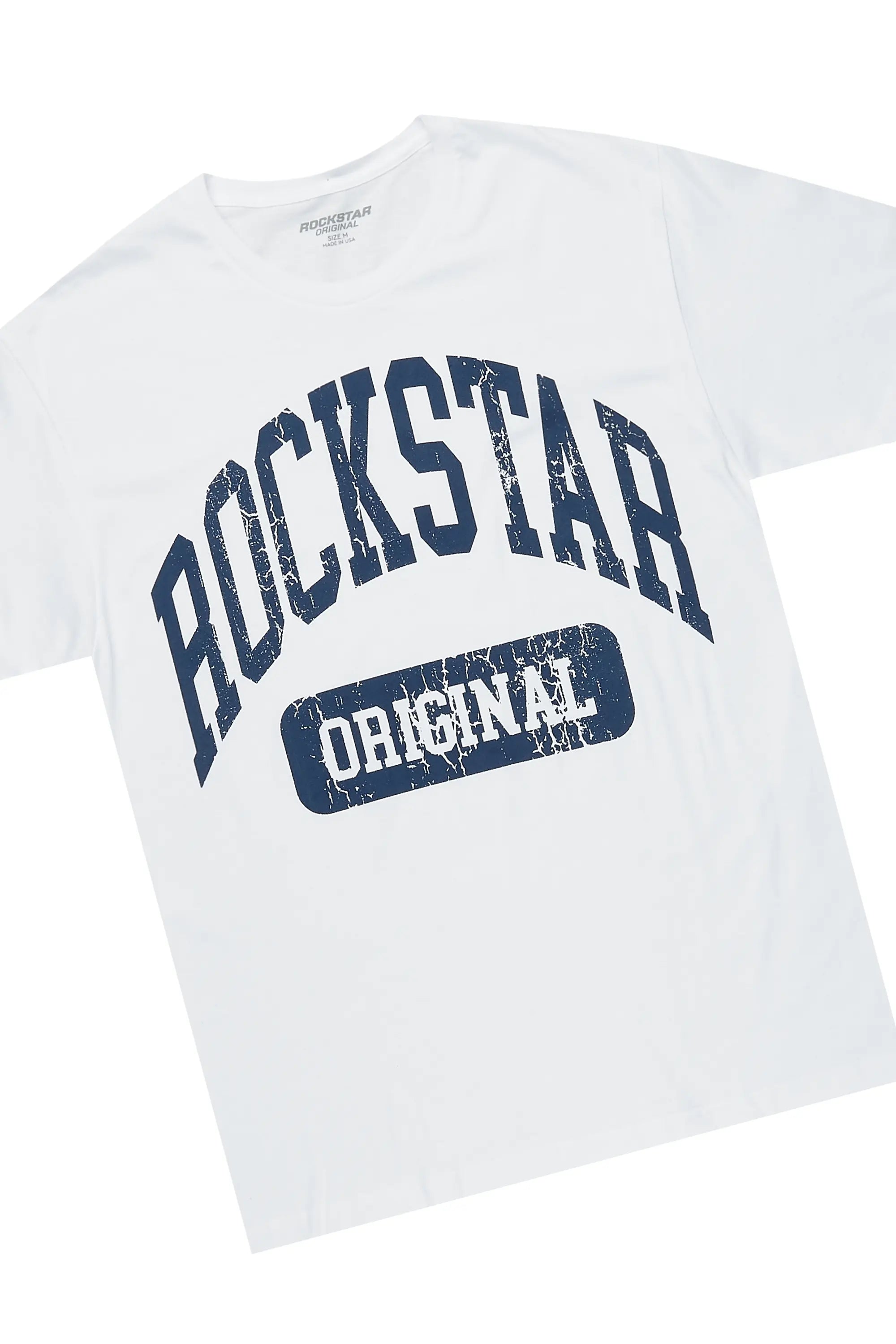 Aden White/Navy T-Shirt/Slim Fit Track Set