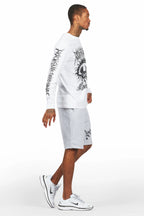 All Seeing Eyes White/Grey Long Sleeve T-Shirt Short Set