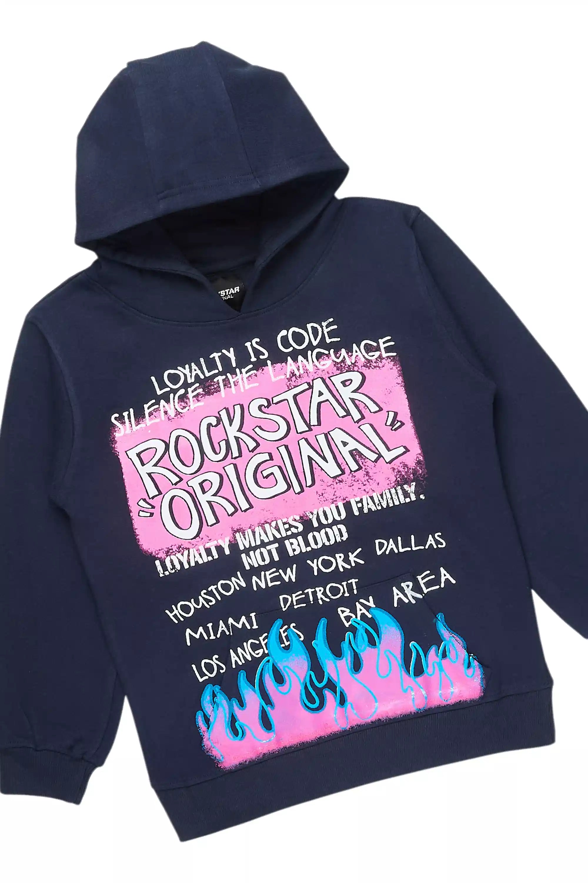 Girls Bridgette Navy/Pink Hoodie Stacked Flare Track Set