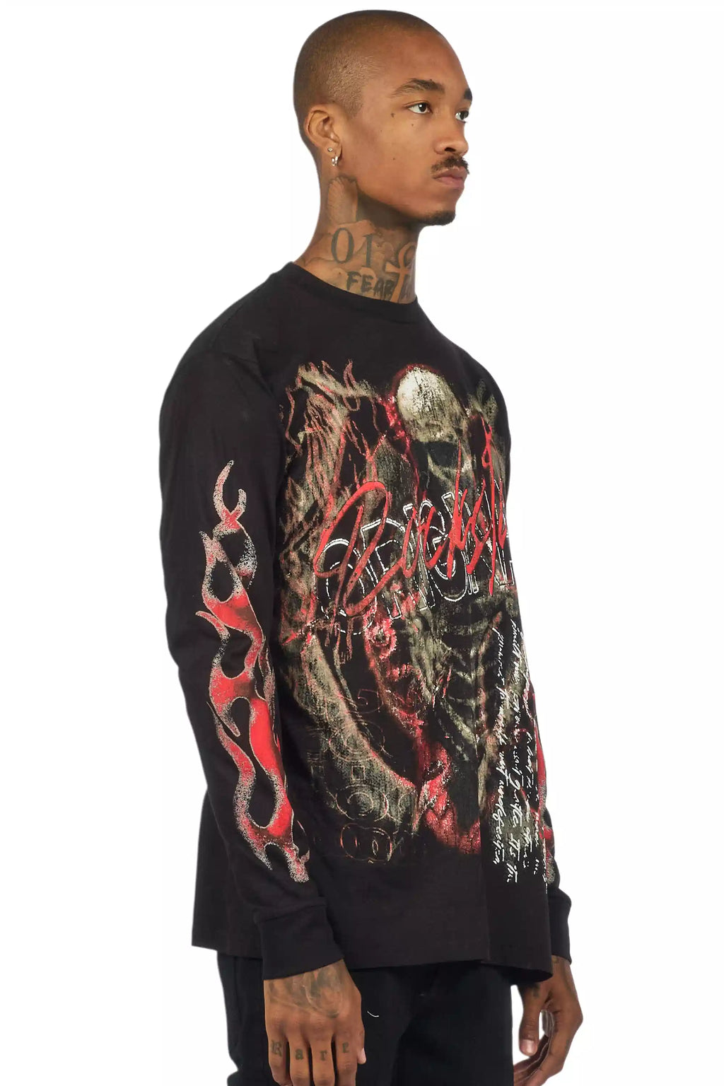 Scipt Black/Red Long Sleeve Graphic T-Shirt