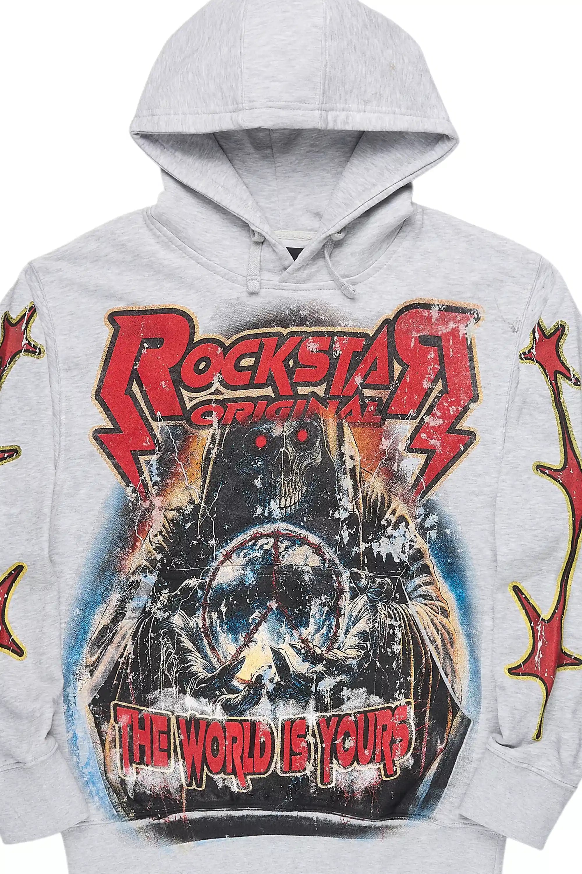 Lucian Heather Grey/Red Graphic Hoodie