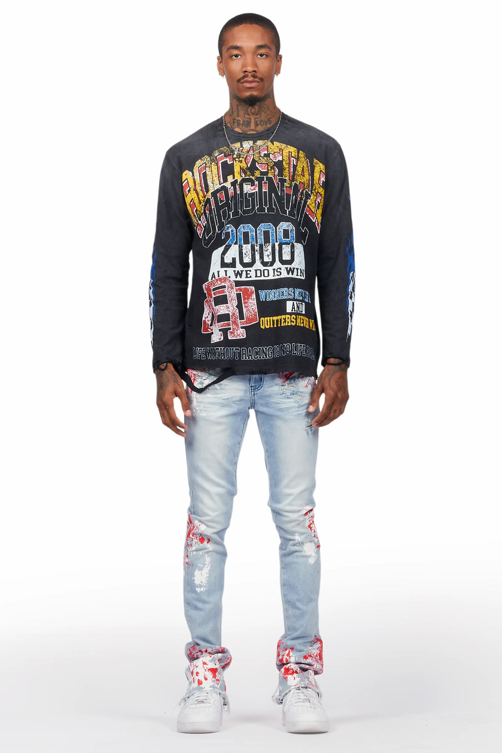 Kodak Blue/Red Painter Stacked Flare Jean