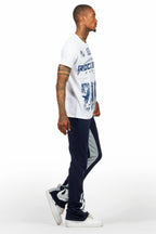 Amos White/Navy T-Shirt/Stacked Baggy Track Pant Set
