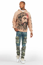 Bedros Khaki Graphic Distressed Hoodie
