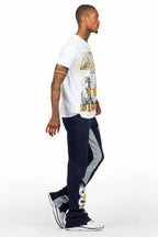 Racing Grung White/Navy T-Shirt/Stacked Baggy Track Pant Set
