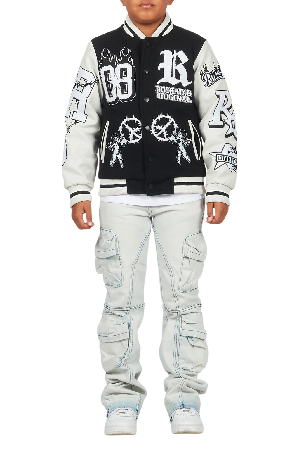 Boys Gregor Blue Stacked Flare Cargo Jean