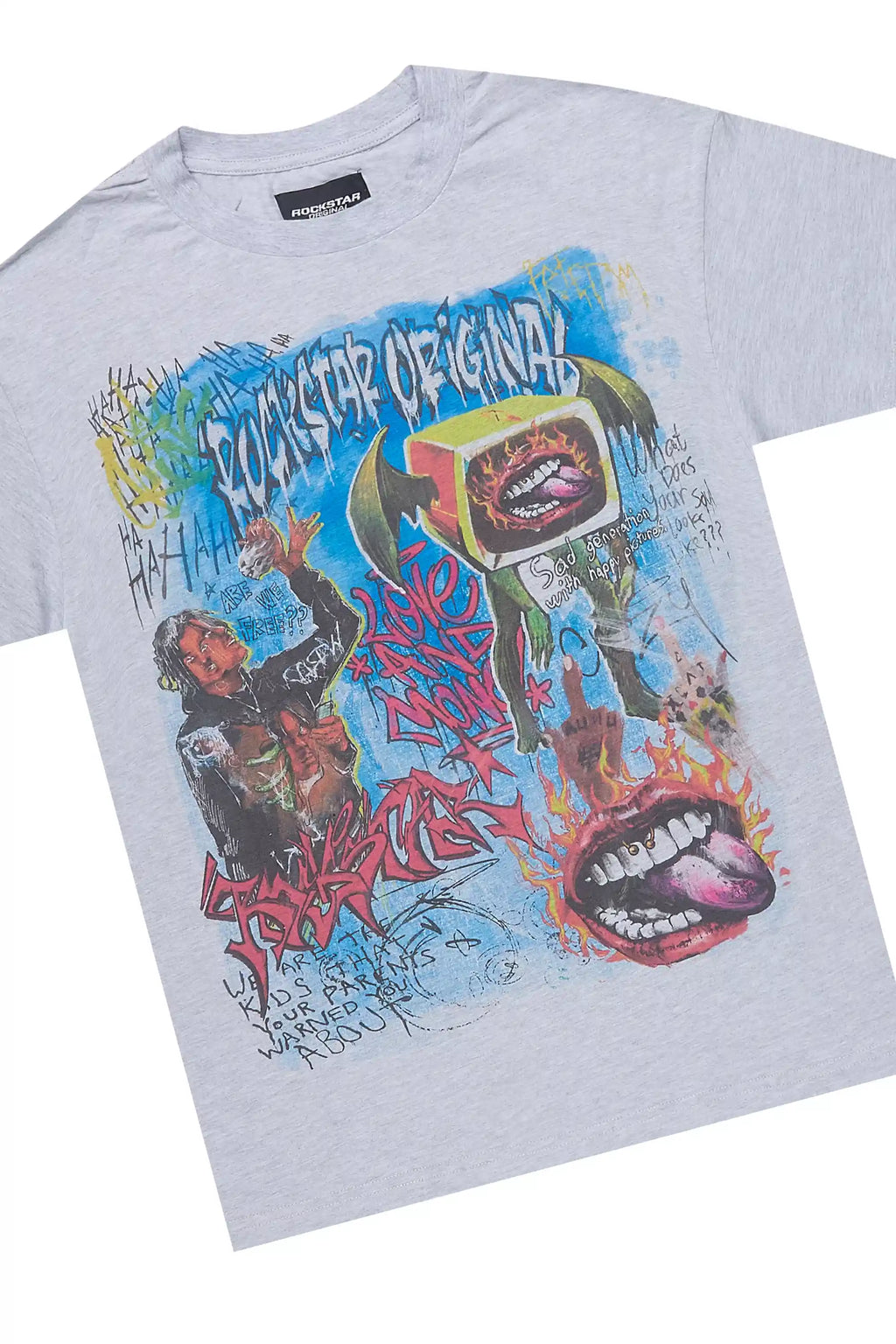 Yooz Heather Grey/Blue Oversized T-Shirt/Super Stacked Flare Jean Bundle