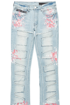 Kodak Blue/Pink Painter Stacked Flare Fringe Jean