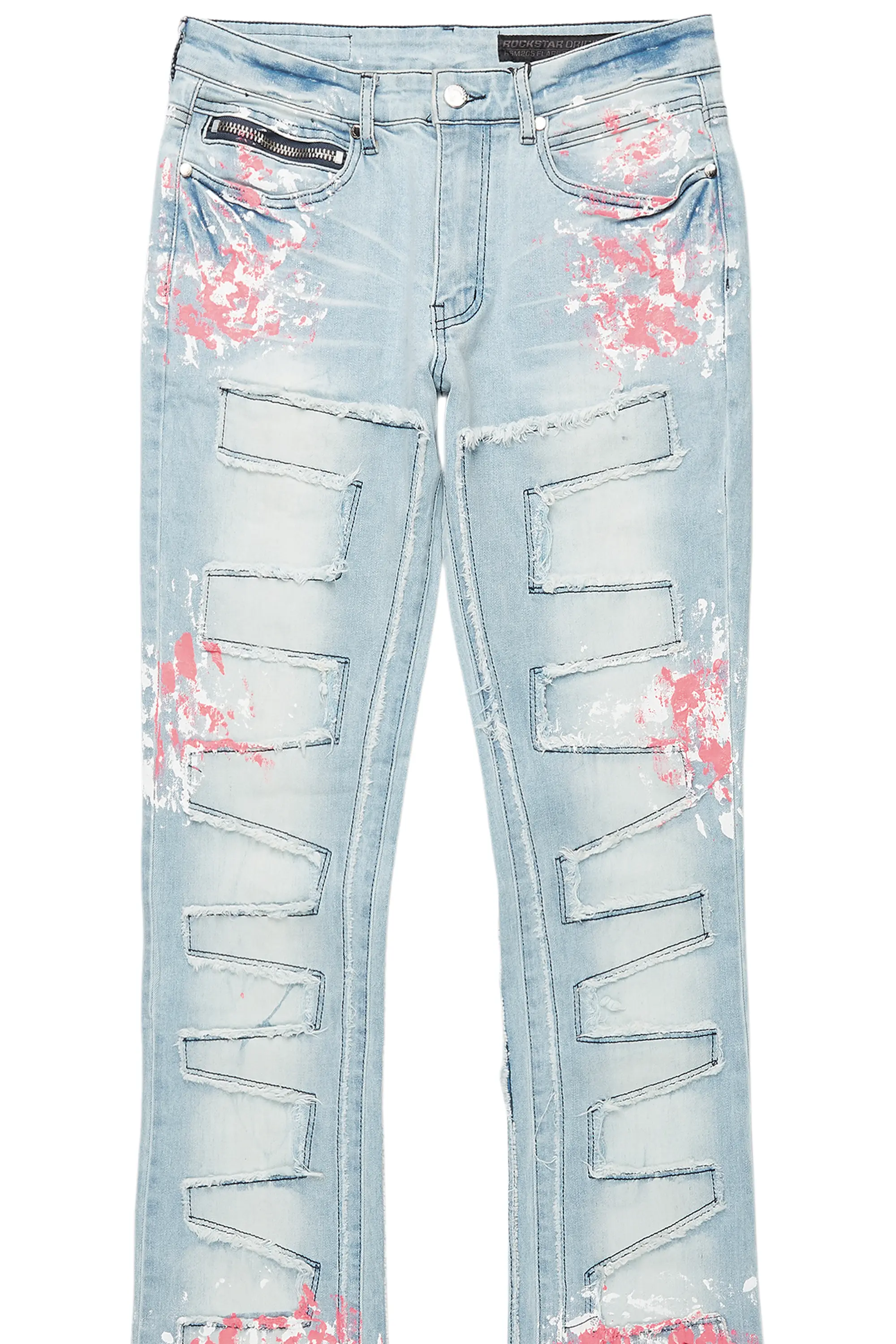 Kodak Blue/Pink Painter Stacked Flare Fringe Jean