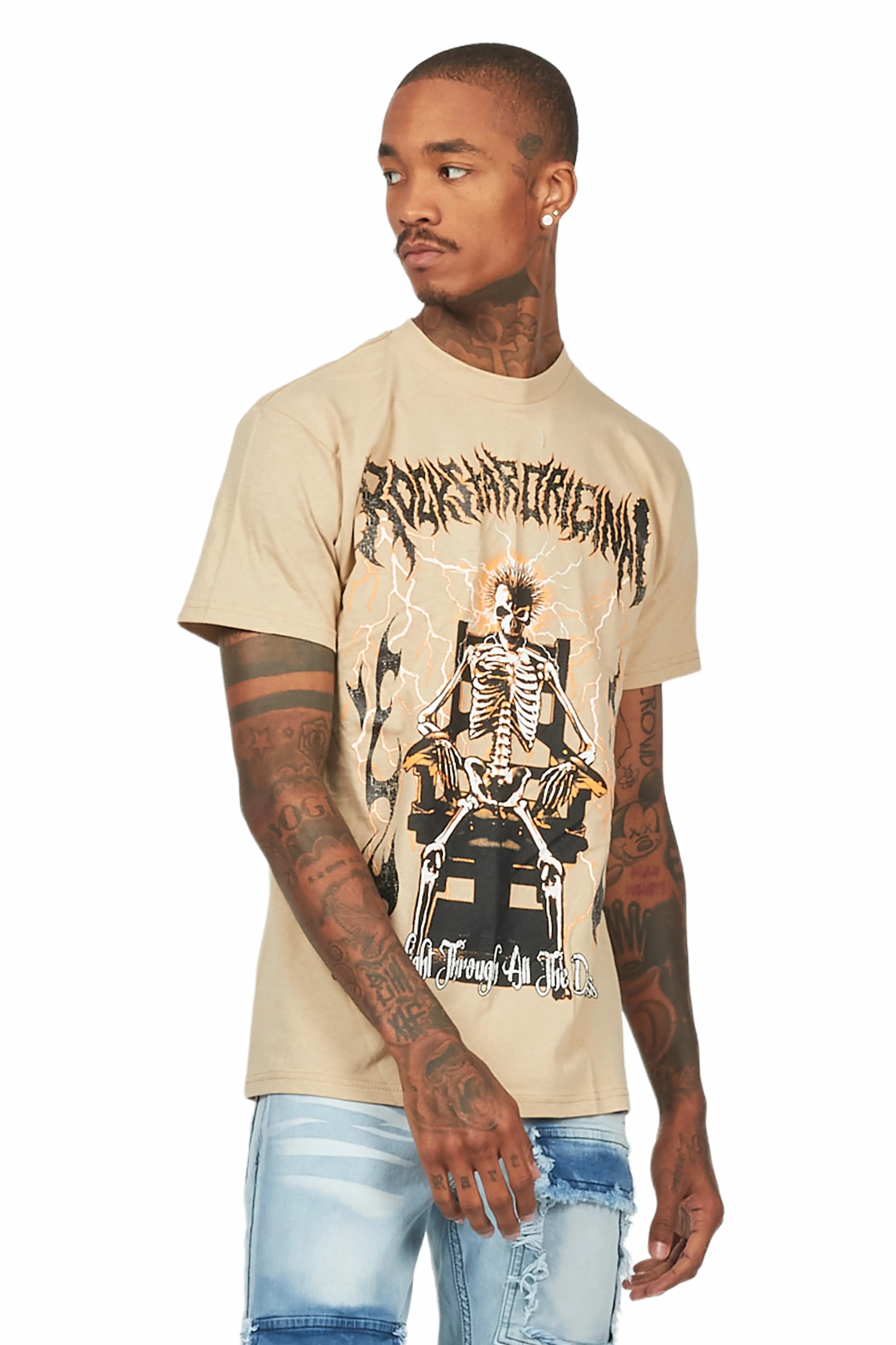 Deathrown Beige Graphic T-Shirt