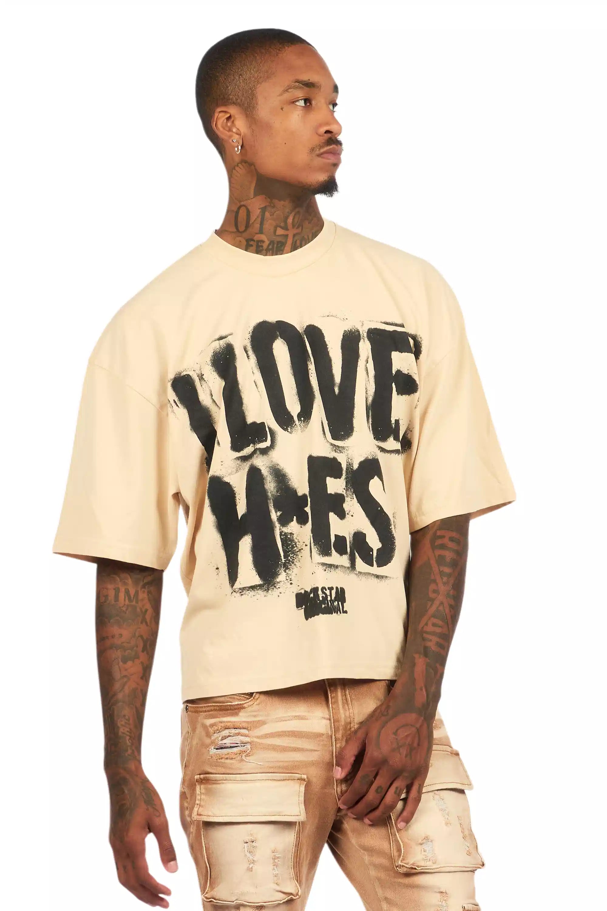 Banyan Beige/Black Boxy Crop T-Shirt