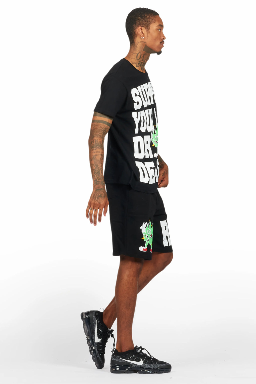 Tarl Black Graphic T-Shirt Short Set