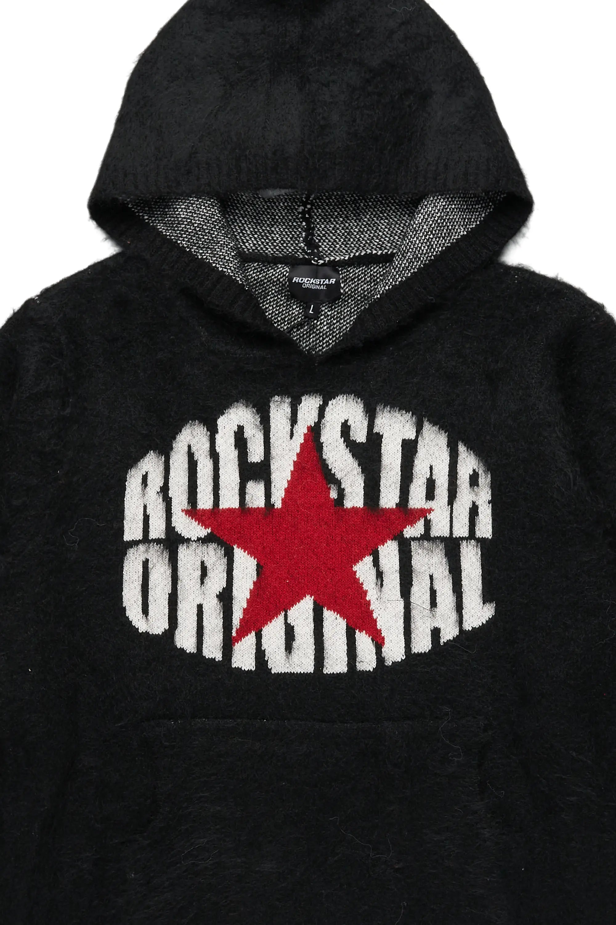 States Black Graphic Knitted Mohair Hoodie