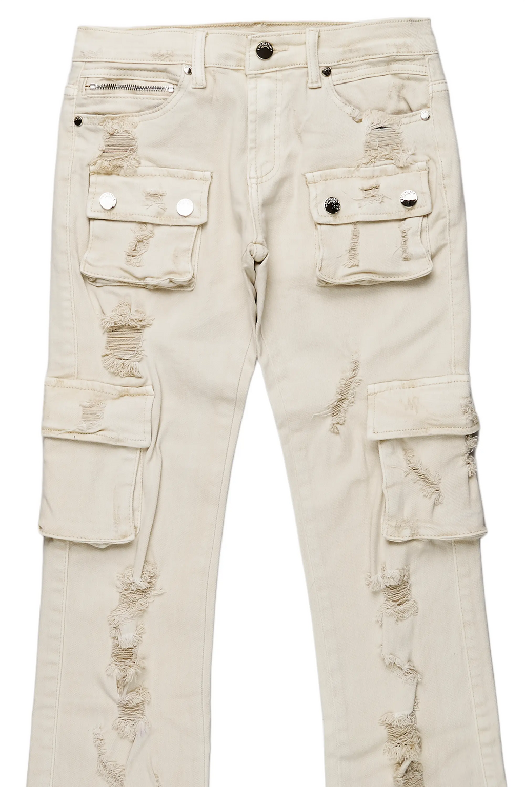 Boys Zaire Beige Cargo Super Stacked Flare Jean