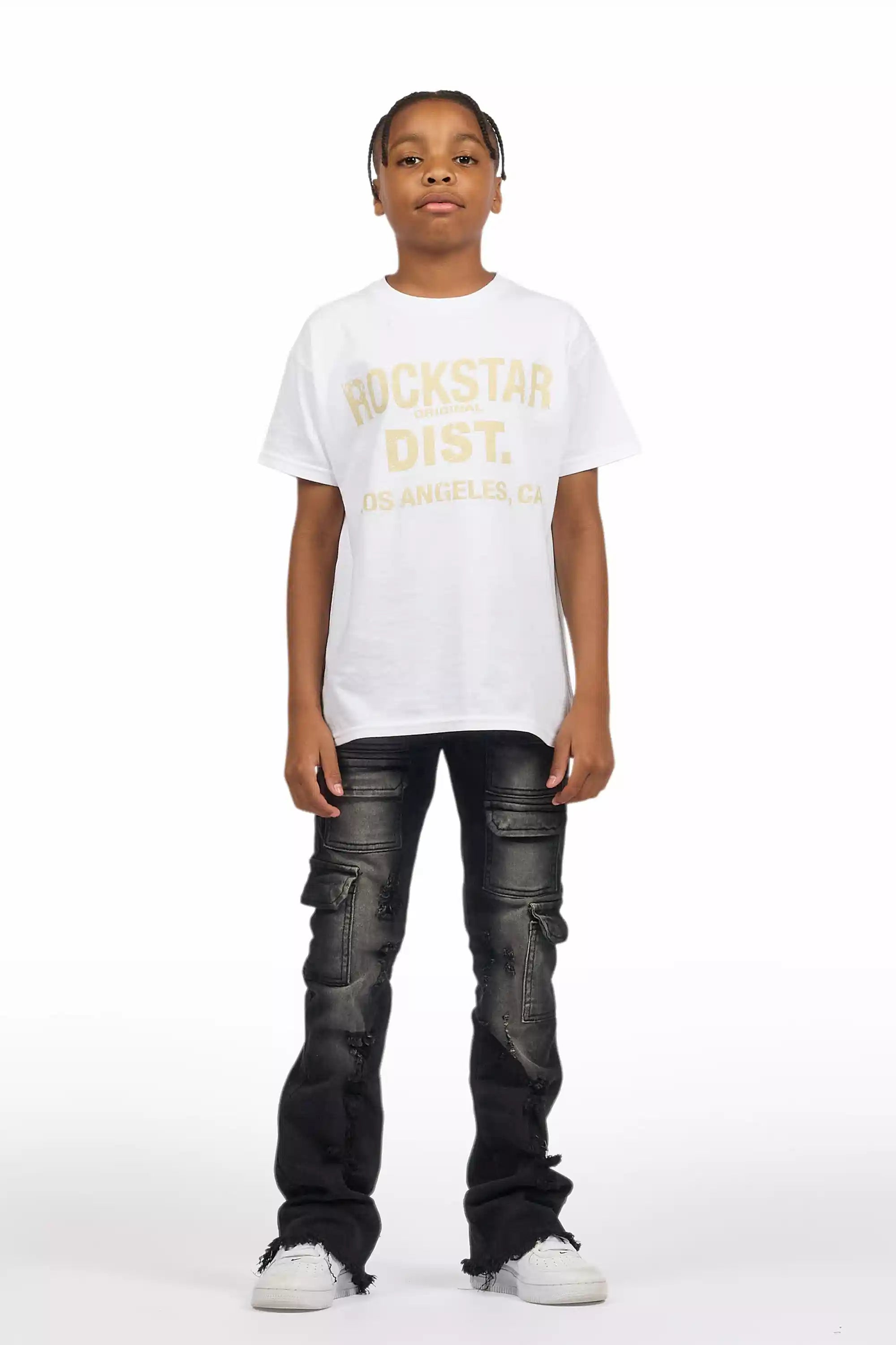 Boys Kade Black Stacked Flare Jean