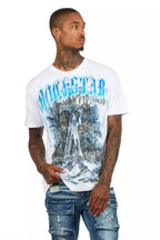 Renzo White/Blue Oversized Graphic T-Shirt