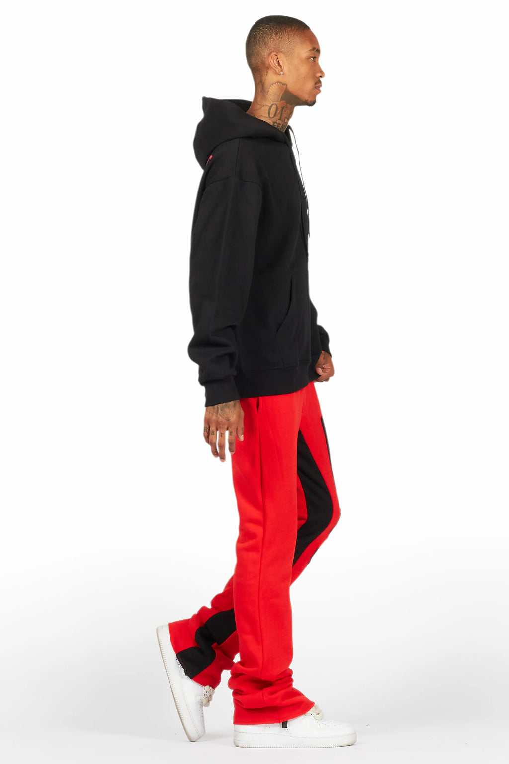 Devan Black/Red Hoodie/Baggy Stacked Flare Pant Set