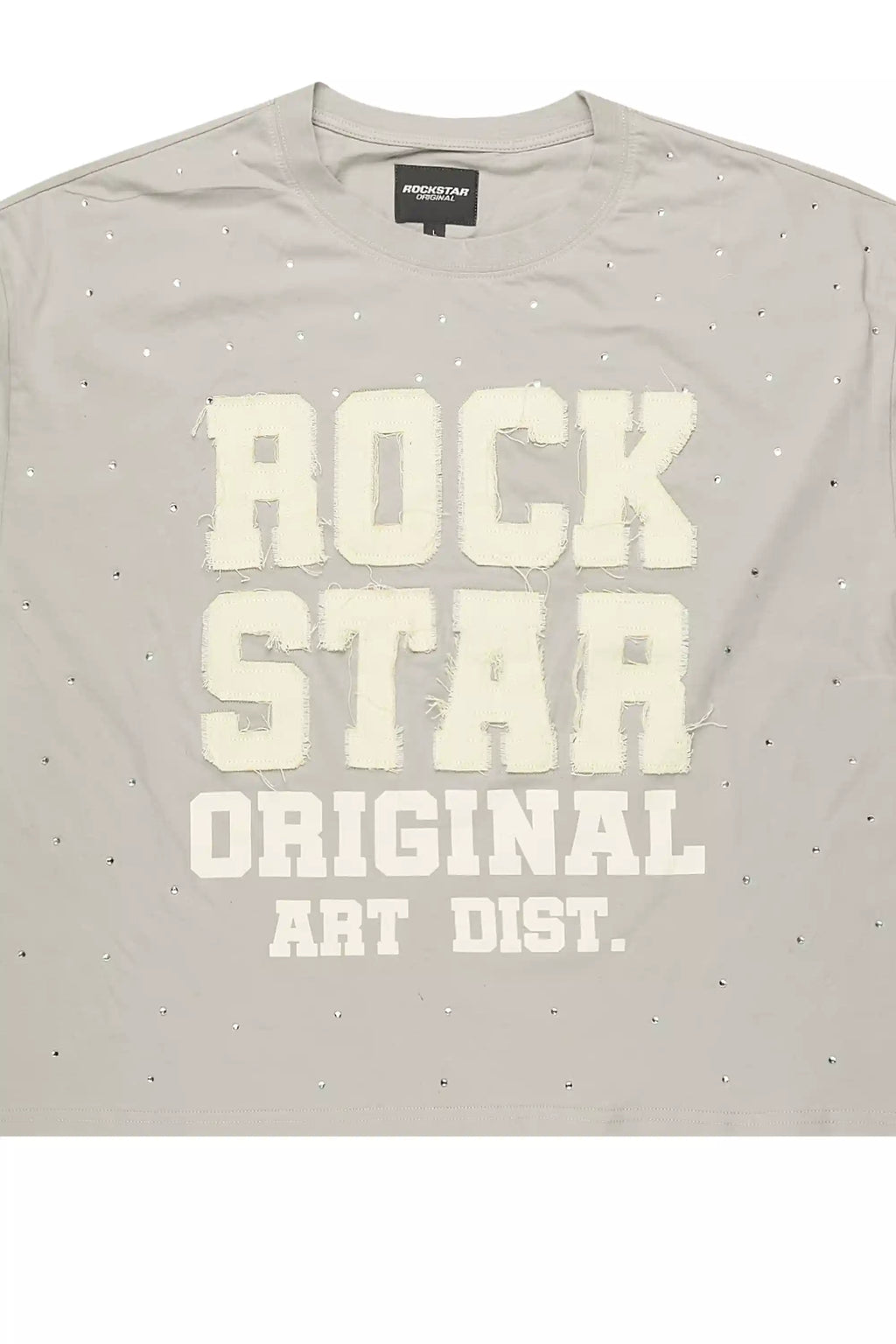 Yulian Grey Boxy Crop Rhinestone T-Shirt