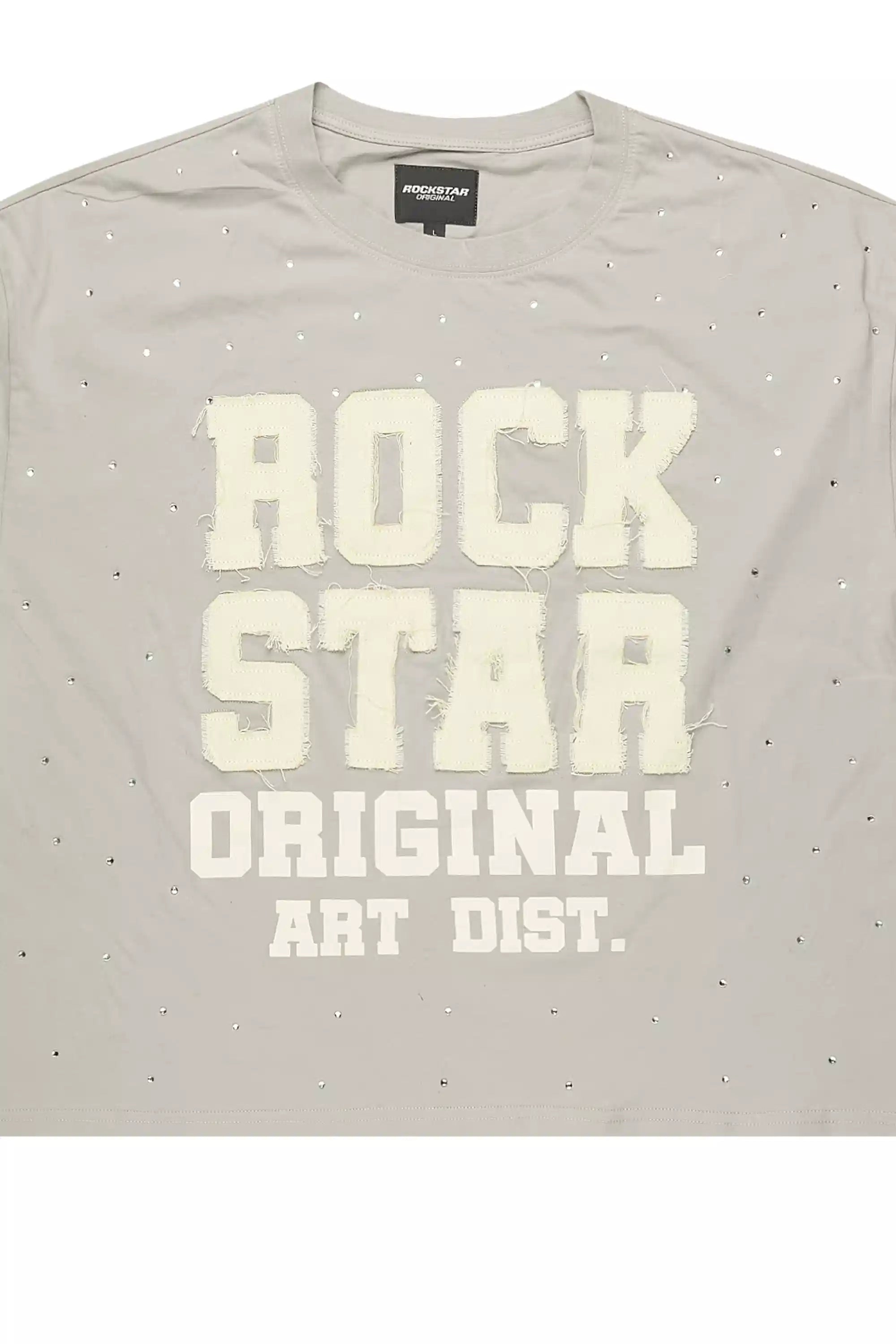 Yulian Grey Boxy Crop Rhinestone T-Shirt