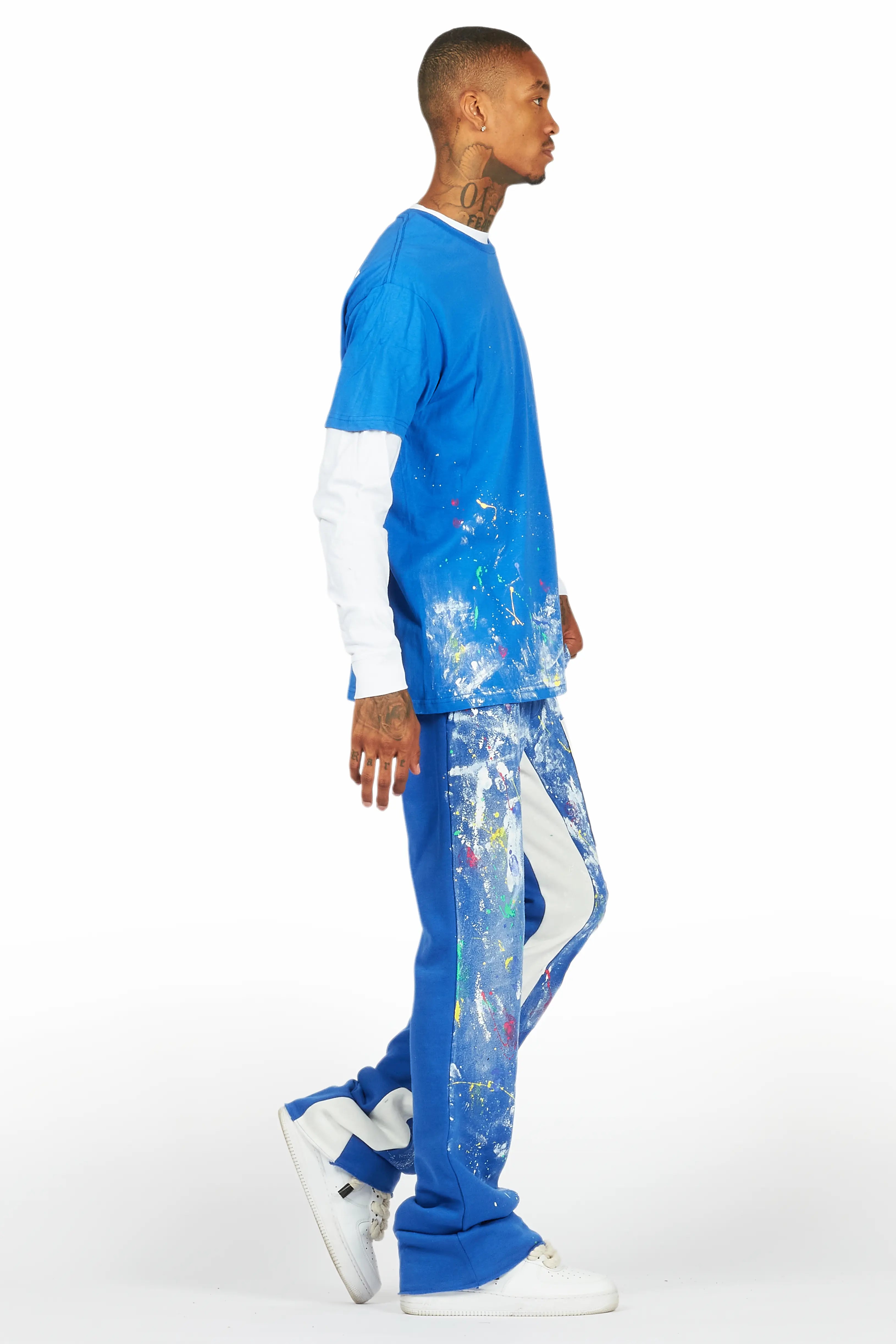 Aliyas White/Royal Double Layer T-Shirt/Baggy Pant Set