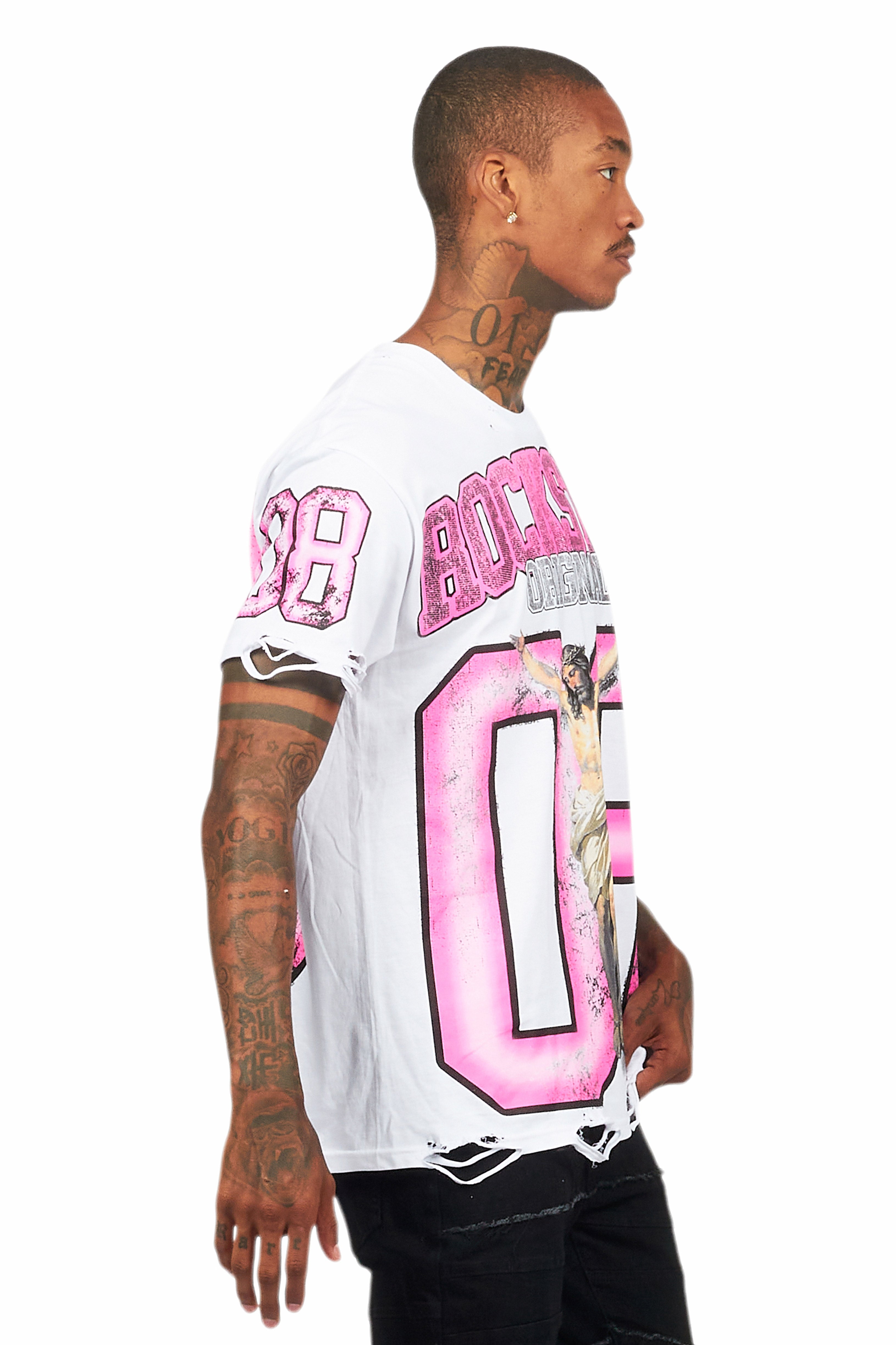 Fields White/Pink Oversized Graphic T-Shirt